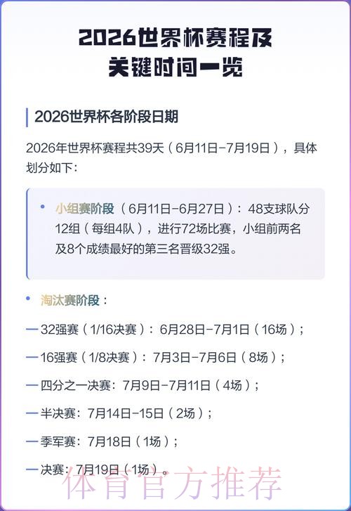 2026世界杯赛事时间安排表 2026世界杯赛事时间安排表